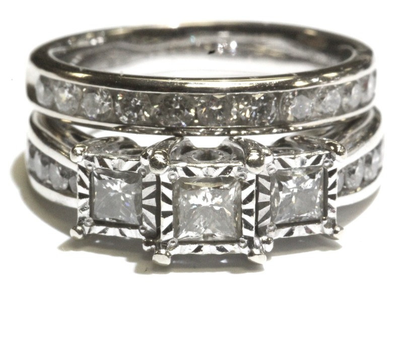 14k white gold 1.52CT SI2 princess diamond engagement ring wedding band set 7.5g