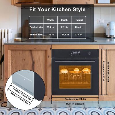 24'' Single Wall Oven 2.5Cu.ft Built-in Electric Oven 3000W w/ 8 Cooking Modes US