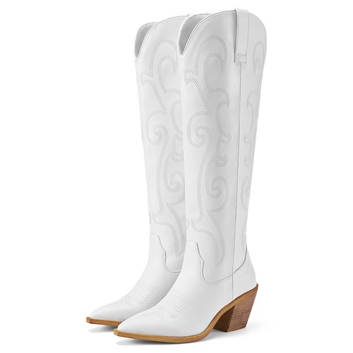 Rollda Women Rodeo Western Boots Side Zipper Embroidery Cowboy Cowgirl Tall Boot - Picture 41 of 62