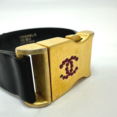 CHANEL CC Mark 00A Bracelet Gold Plated/Leather Black  display picture 2