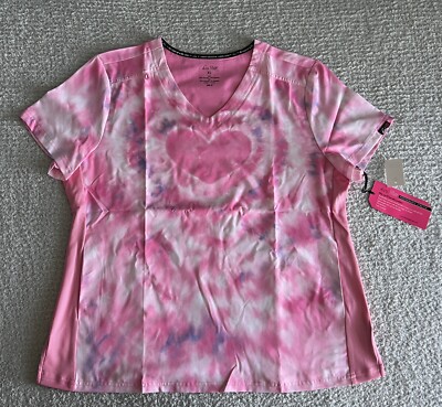Koi Lite Scrub Top Women s XL Pink Reform Tie Dye Hearts Stretch Nursing