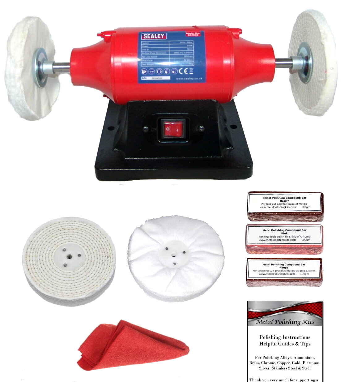 370W Jewellery Polisher Polishing Machine 6 x 1/2"" Polishing Kit Sealey