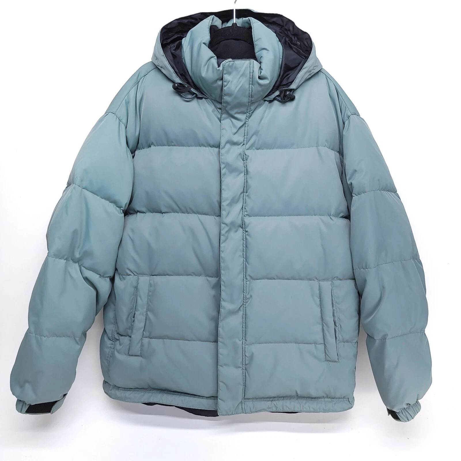 Y2K Puffer Jacket GAP Mens L Sage Color Down Coat Packable Hood NICE
