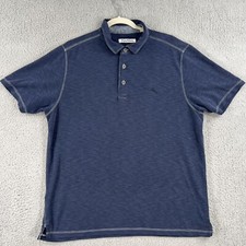 Tommy Bahama Polo Shirt Adult Large Mens Navy Blue Tencel/Polyester SEE PICS
