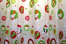 Holiday Friends PEVA Shower Curtain Snowman Reindeer Stockings Gifts Christmas