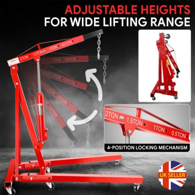 2 Ton 2000kg Hydraulic Folding Engine Crane Hoist Lift Stand Garage Workshop UK - Image 1 of 4