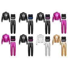 Kids Girls Modern Zipper Jazz Street Dancing Hip Hop Coats Dancewear Metallic