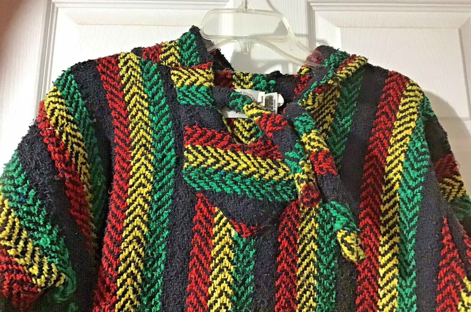 Earth Ragz Hoodie Pullover Hippie Rasta Baja Multicolored Stripes