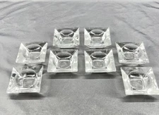 SET OF 8 VINTAGE CLEAR GLASS OPEN SALT CELLARS SQUARE w ROUND DIP