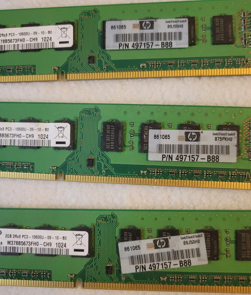 SAMSUNG 12GB (6x2gb) 2Rx8 PC3-10600u RAM Memory Used - Image 3 of 4