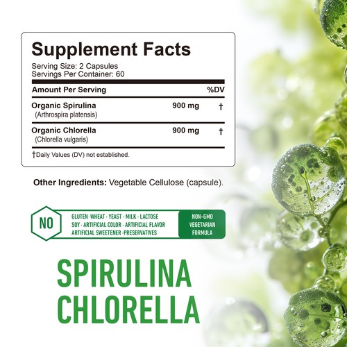 Spirulina Chlorella 1800mg -Heart and Immune Booster,Detox and Cleansing Support - Picture 2 of 12