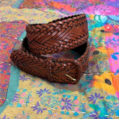 Vintage Woven Leather Belt Western Chunky Buckle Size L  display picture 3