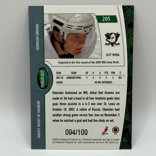2002-03 Parkhurst Bronze Stanislav Chistov RC #205 /100 - Picture 2 of 2