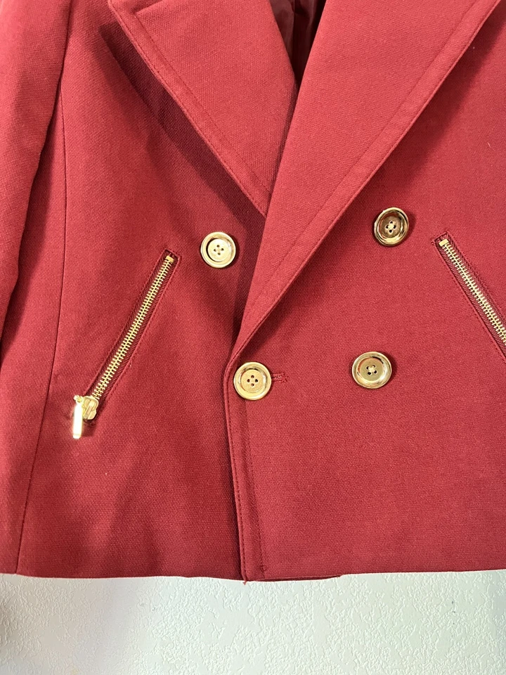 Chaqueta de chaquetón para mujer Ellen Tracy roja de doble botonadura talla mediana botones dorados Foto 2 de 4
