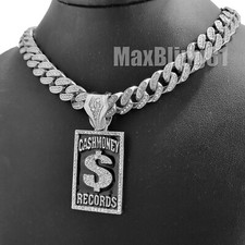 Silver PT CASHMONEY RECORDS 16" 18" 20" 24" Iced Cuban Box Lock Chain Necklace