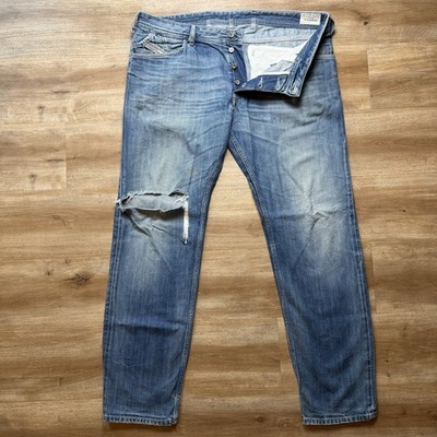 Diesel Kander Jeans Men 36x32 Blue Slim Tapered Destroyed Rockstar Denim 008XR