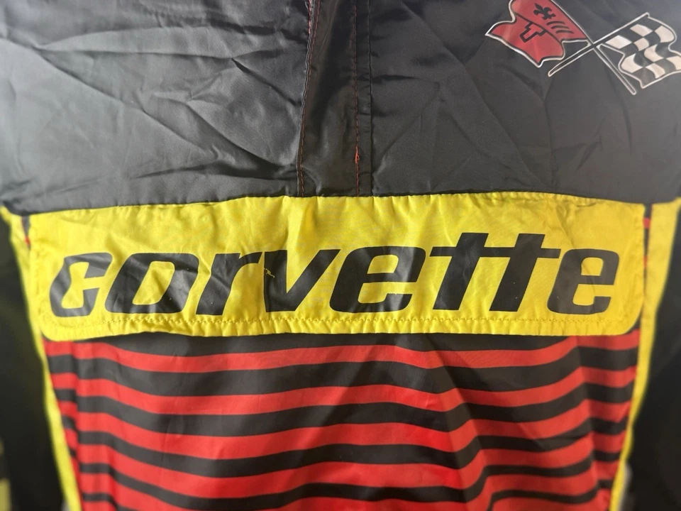 Jaqueta corta-vento vintage Corvette corrida com capuz química GM preta vermelha amarela - Imagem 2 de 4