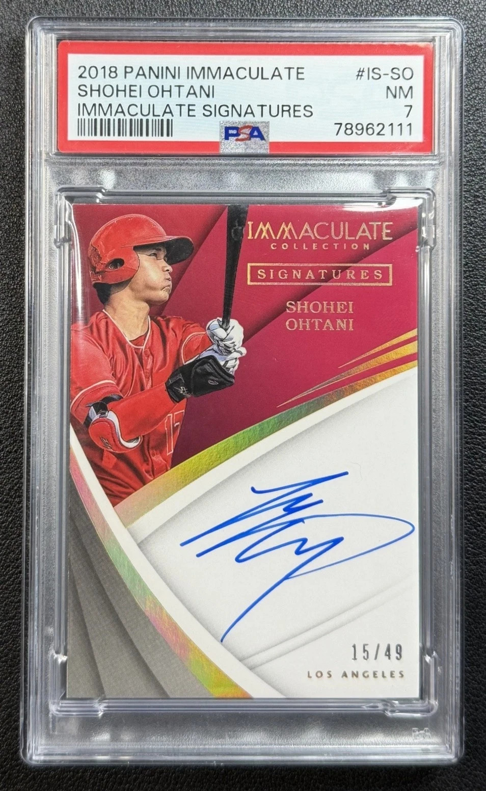 SHOHEI OHTANI PSA 7 2018 PANINI IMMACULATE SIGNATURES ROOKIE AUTO RC 15/49 view 3