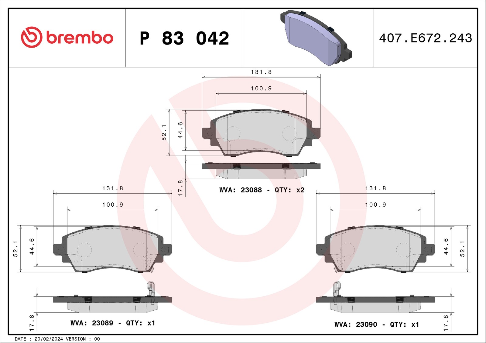Brembo P83042 Bremsbelagsatz für Scheibenbremse Bremsbelagsatz für Toyota - Bild 3