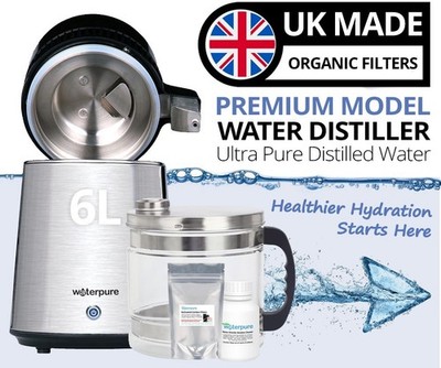 6 Liter Wasserdestiller, Edelstahl, Glaskanne, neuestes Modell - Water Pure