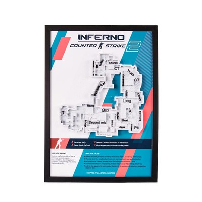 Inferno 3D Map Plaque Counter-Strike 2 CS2 Prop Replica Wall or Desk Display