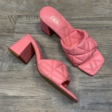 ZARA Quilted Vegan Leather Square Toe Block H...