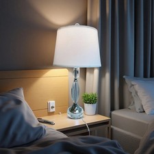 24.75" Modern Silver LED Table Lamp Nightstand Bedroom Living Room Office Light
