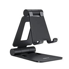Nulaxy Dual Folding Cell Phone Stand, Fully Adjustable Foldable Desktop A-Black