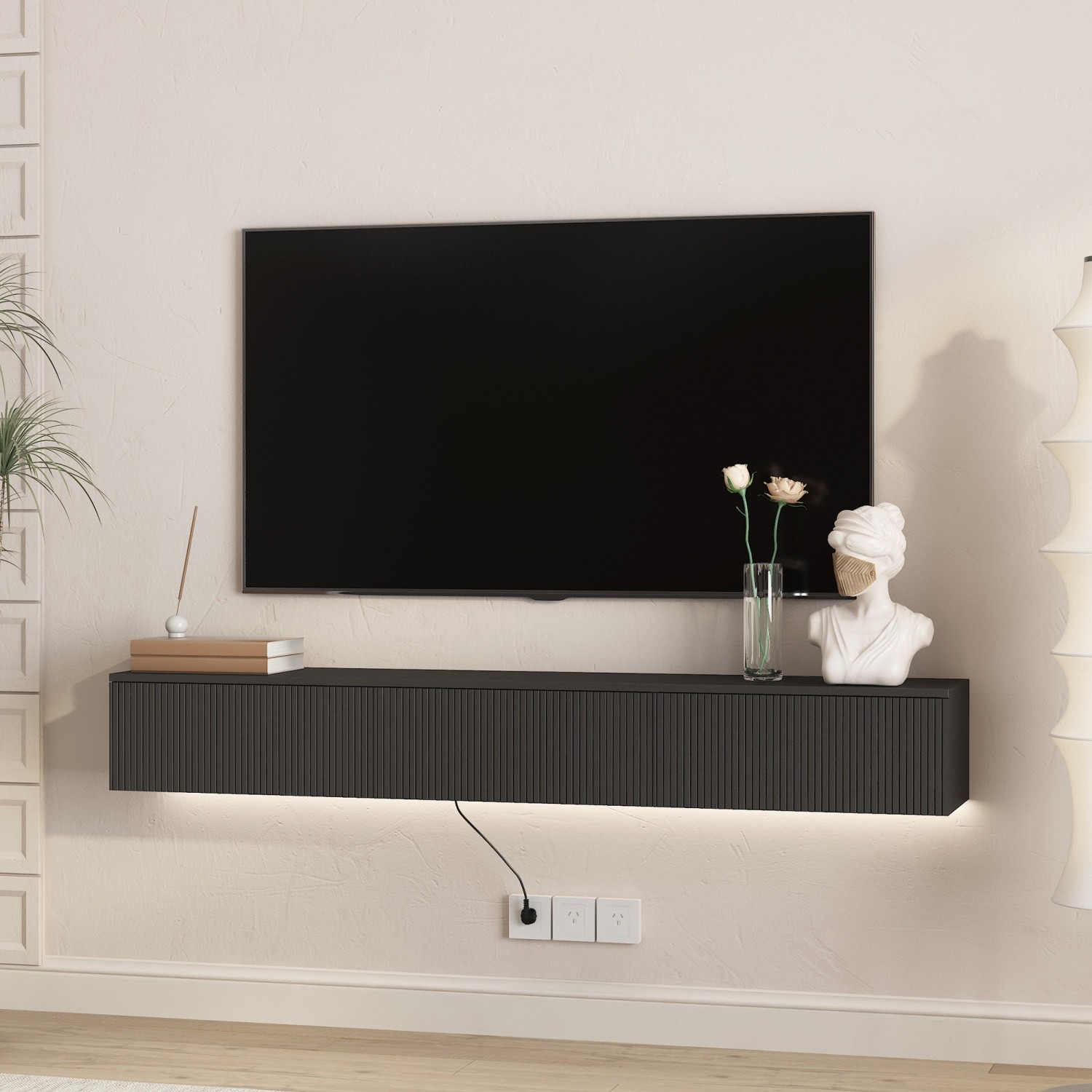 Wall Mounted With Led Lights & Usb Ports For 65in Tvs