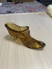 Fenton Glass Shoe Amber Slipper Cat Head Daisy & Button 6" x 3" Tall