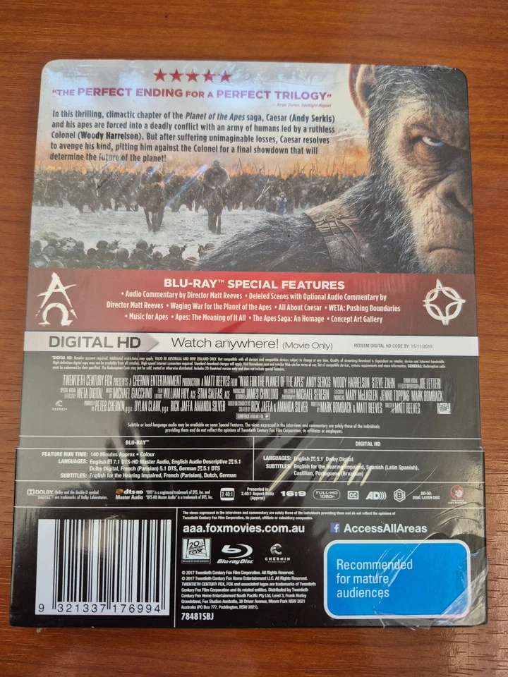 WAR FOR THE PLANET OF THE APES BLU RAY - NEW & SEALED STEELBOOK FREE POST - image 2 of 2