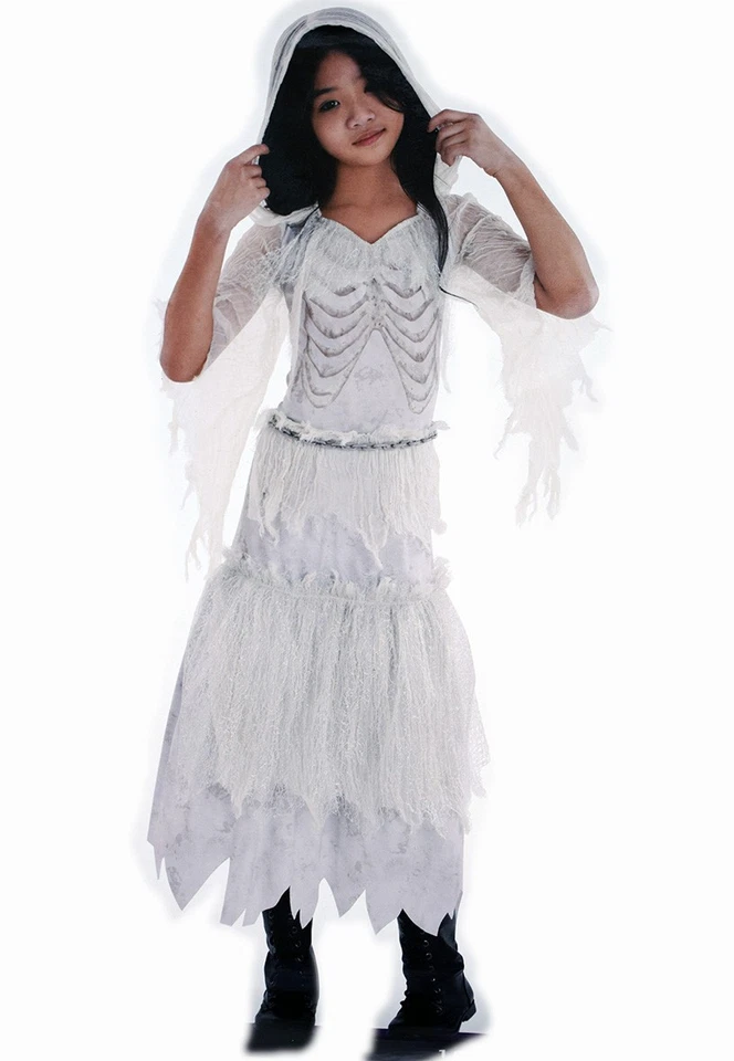 Vestido con Capucha Ghost Girl 1-PC, Disfraz de Halloween Blanco Talla L o XL para Niña, NUEVO Foto 2 de 4