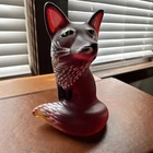 Fenton Ruby Red Glass Fox Figure Sitting Hand Painted Signed rare color