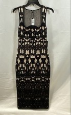 NWT Express Women's Body Contour Printed Bodycon Midi Dress Black Brown XS