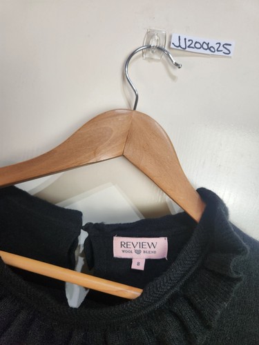 Review Black Wool Blend Merino Alpaca Pullover Jumper Ruffle Collar Size 8 - Picture 2 of 6