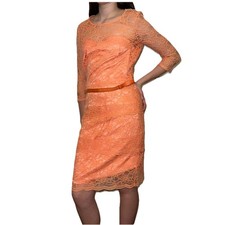 Tahari Arthur S Levine Coral Tangerine Lace Layered Belted Prom Cocktail Size 6