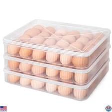 Stackable Clear Plastic Deviled Egg Containers with Lid - 3-Pack for 72 Eggs