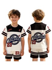 Kids Boys Outfit Elastic Waistband Set Sweatsuit Tracksuit Training Striped Gym
