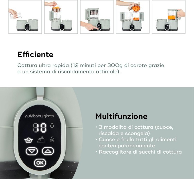 Robot da Cucina Omogenizzatore Cuoci Pappa a Vapore NutriBaby Glass Babymoov foto 6
