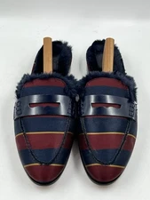 J Crew Women’s Faux Furlined Academy Penny Loafers Mule Silk Tie Print 6M K2680