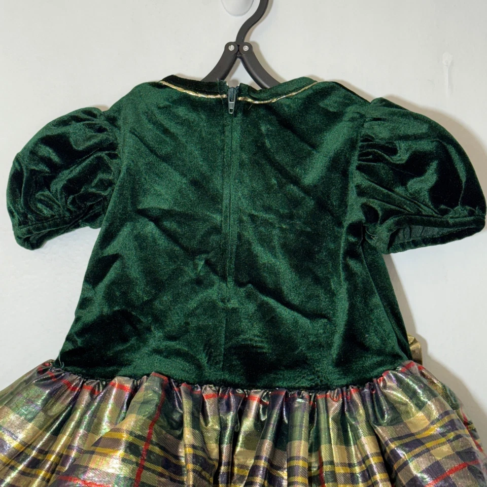 Vestido Vintage Jessica Ann Verde Terciopelo Cuadros Tul Talla 2T Vacaciones Navidad Foto 4 de 4