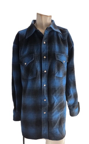 Pendleton Herren Hemd Large blau kariert Wolle hochwertig Westernbekleidung Perlen Druckknopf