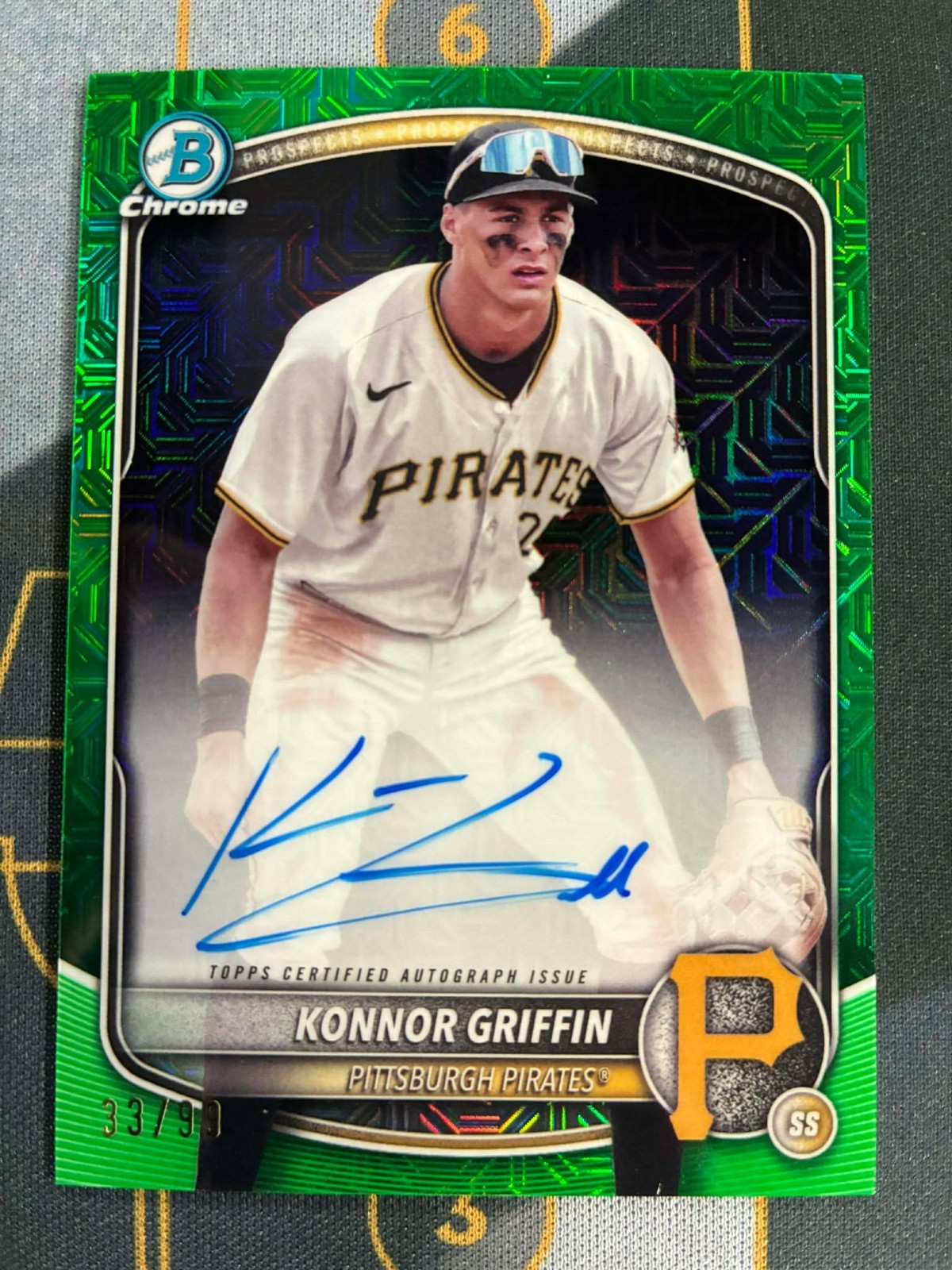 2025 Konnor Griffin Bowman Chrome Green Mojo ROOKIE Auto # /99 Pirates #BMA-KG