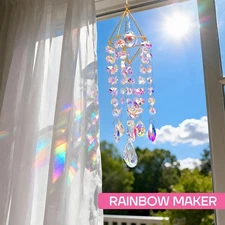 Christmas 13" Crystal Hanging Sun Catcher w/Hemp Rope AB Color Prism Rainbow Mak