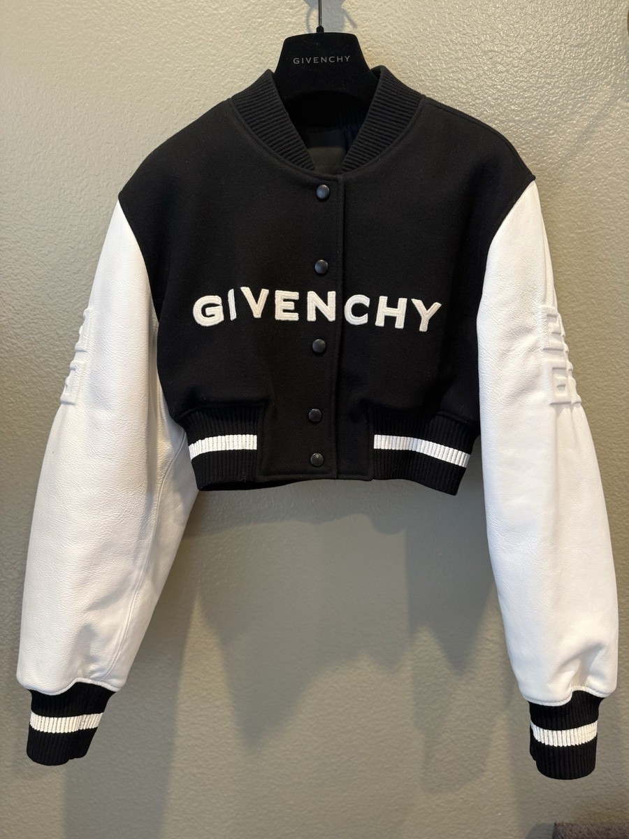 ジャケット・アウター givenchy archive short jacket Givenchy Cropped Bomber Jacket Leather Panel 4G Logo Black White