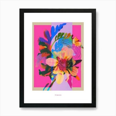 Cineraria 4 Neon Blumen Collage Pos gerahmtes Wandbild Poster Leinwanddruck Bild