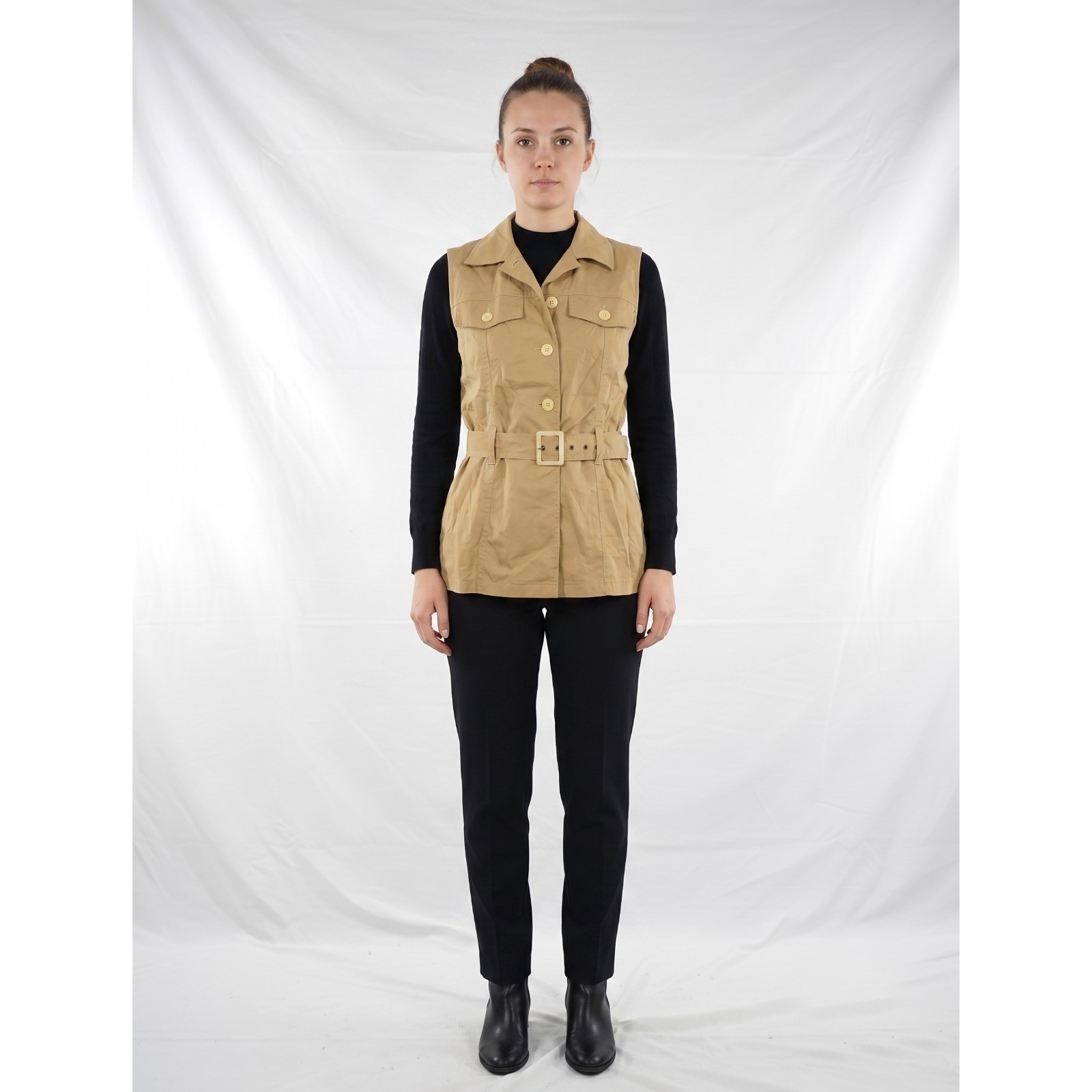 Max&co Max Mara Blusa Smanicato Gilet Beige Colore Donna M 42 Cotone Co Maniche
