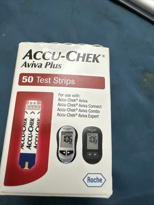 Accu-Chek Aviva Plus Test Strips 50 Count Box Sealed Exp. 5/2027 Top Dent