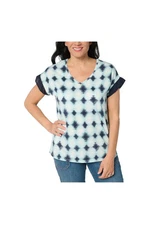 AnyBody Women's Cozy Knit Shibori Basic Tee w Woven Slv Navy