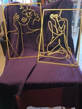 Abstract Modern Gold Metal Wall Art Metal Female Wall Decor Set of 2 Salon Decor